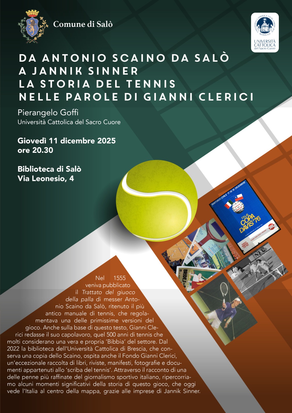 Da Antonio Scaino da Sal a Jannik Sinner. La storia del tennis nelle parole di Gianni Clerici